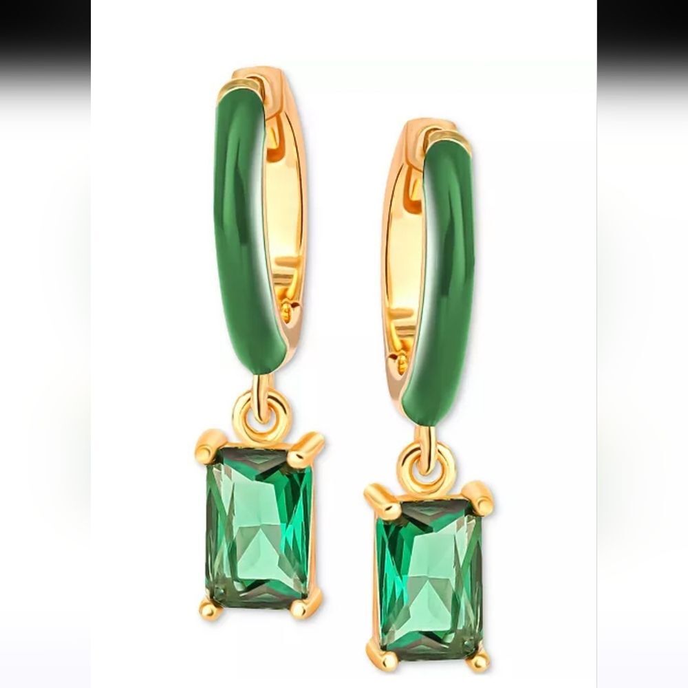 Giani Bernini Green Cubic Zirconia Dangle Hoop Earrings 18k Gold-Plated Silver - Picture 2 of 6